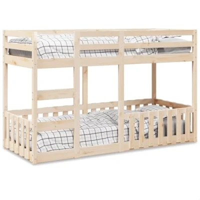 Image of vidaXL Solid Pine Wood Bunk Bed 90x190 cm Rustic Wooden Frame with Guardrails for Limited Space in Bedroom