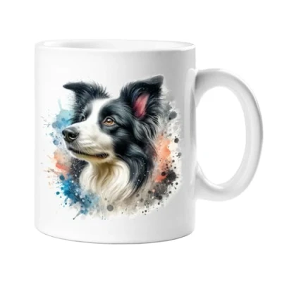 Image of Stag Gallery Border Collie Dog Watercolour Splash Effect Gift 10oz Ceramic Mug Artistic Colourful Coffee Tee