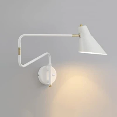 Image of Modern Adjustable E27 Wall Light with Switch, Lamp Rotatable 360 Flexible Arm Reading Lights, Metal Long Bedroom Bedside Lamp, Swivel Spotlight for Living Room Office,White