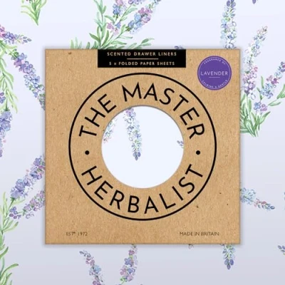 Image of the Master Herbalist Fragrant LAVENDER Scented Drawer Liners in a floral design with Essential Oils (FOLDED) Pack of 5 Sheets Contains Made UK