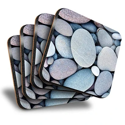 Image of Destination Vinyl ltd Great Coasters (Set of 4) Square Pebbles Stones Seaside Beach Drink Glossy Coasters/Tabletop Protection for Any Table Type #15859