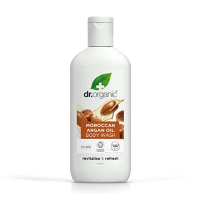 Image of Dr Organic Moroccan Argan Oil Body Wash, Shower Gel, Natural, Vegan, Cruelty Free, Paraben &amp; SLS Recyclable Recycled Ocean Bound Plastic, Certified Organic, 250ml, Packaging may vary