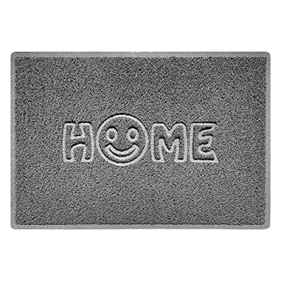 Image of Nicoman SMILEY FACE Embossed Shape Door Mat Dirt Trapper Washable Barrier Doormat (Use Indoor or Sheltered Outdoor) (90x60cm/3x2ft,Large) Grey