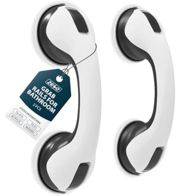 Image of ZENO Grab Rails for Bathroom 2PCS Support Handle Disability Aid Suitable Bath &amp; Shower No Fixings Needed Suction Cup Safety (Black White)