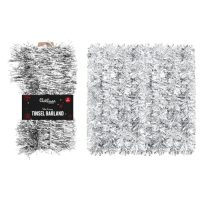 Image of SKYTE® 5M Luxury Metallic Tinsel Garland Very Long Christmas Shiny Party Indoor and Outdoor Decorations Tree Skirts (SILVER)