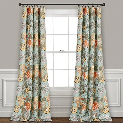 Image of Lush Decor Blue and Green Sydney Curtains Floral Garden Room Darkening Window Panel Set for Living, Dining, Bedroom (Pair), 108 Long x 52 Wide, L, &amp;