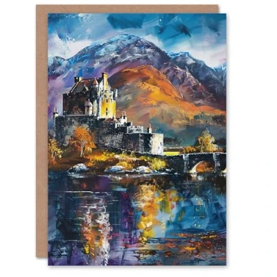 Image of Artery8 Eilean Donan Castle Oil Painting Skye Scotland Greeting Birthday Card Him Her All Blank