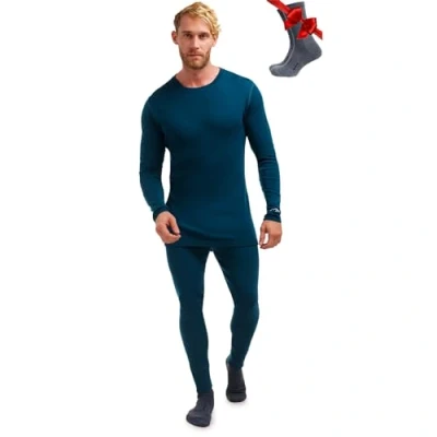 Image of Merino.tech Merino Wool Base Layer Men Set Thermal Underwear Mens Top and Bottom Lightweight, Midweight, Heavyweight (XXX Large, 250 Deep Teal)