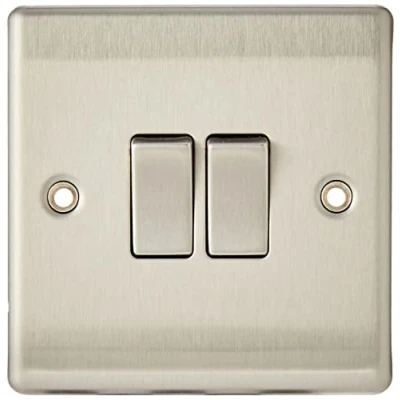Image of Pack of 5 x BG Nexus Metal NBS42 Light Switches Twin/Double / 2 Gang 10 Amp SP Way (Brushed Steel)