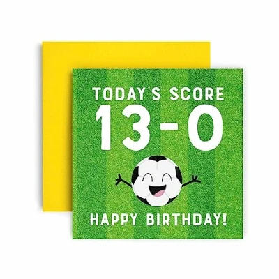 Image of Huxters 13th Birthday Card Cards for Boys Girls Football Goals Scored Happy Son or Daughter Brother Sister Friend Envelope (13th)