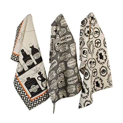 Image of DII Decorative Spooky &amp; Fun Cotton Printed Dishtowel Set, Hocus Pocus, 18x28