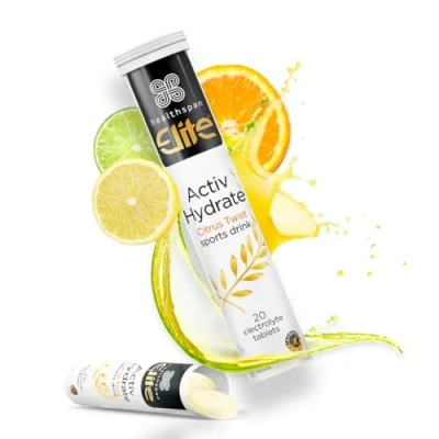 Image of Healthspan Elite Activ Hydrate (40 Effervescent Tablets) Citrus Twist Flavour All Blacks Official Partner Calcium, Magnesium, Potassium &amp; Sodium Replenish Minerals Vegan