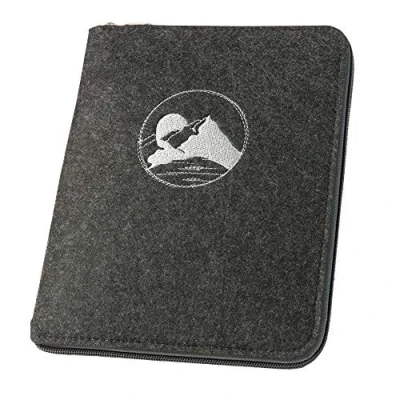 Image of luxdag Felt Passport Cover with Zip (Choice of Colour and Embroidery) Travel Organiser for Passport, ID Card, Tickets &amp; Credit Card Pocket On the Go Holder, Dark grey / mountains