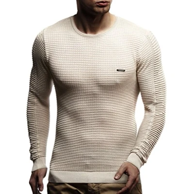 Image of Leif Nelson Men&#039;s Pullover knit Sweater fine crew neck LN 1545 Light Beige X Large