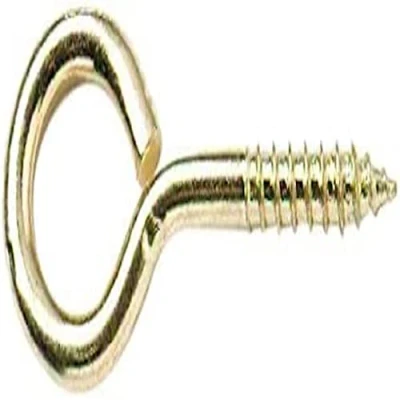 Image of Merriway BH03574 (12 Pcs) EB Steel Screw In Eye, 55mm (2.1/8 inch) Brass Plated Pack of 12 Pieces
