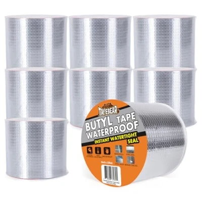 Image of TAPEBEAR 8Rolls 100mm x 10m Butyl Tape Waterproof Sealant Tape, Aluminum Foil Duct Sealing for RV Roof Repair, Boat and Pipe Sealing, Silicone, Glass &amp; EDPM Leak Patching, Silver