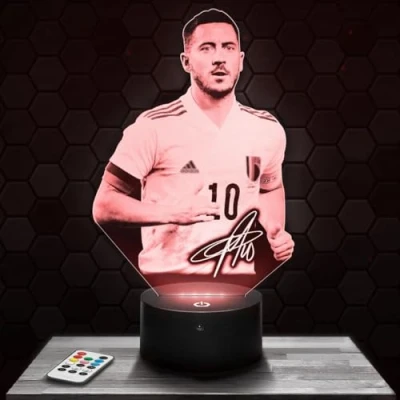 Image of Bedside lamp, E. Hazard Belgium Night Light Football Player Sport Lamp 3D LED Illusion, Christmas Birthday Gift idea for Boys and Girls Child or Adult Bedroom
