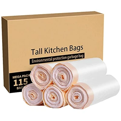 Image of Meidong Bin Bags 50L Liners, Drawstring Trash Large Strong Unscented Universal Garbage (5 Rolls, 115 Counts in All, 61cm X 70cm, 0.79min)