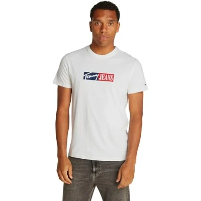 Image of Tommy Jeans SLIM Entry Graphic TEE Print Tshirt, Men&#039;s, Size: 34, Ecru