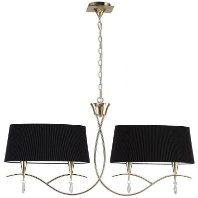 Image of Mara Linear Pendant 2 Arm 4 Light E14, French Gold Black Shades