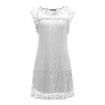 Image of Flo Women&#039;s Mini Lace + Lining Summer Sleeveless Attractive Casual Dress, Coral or White, Size Large X (Xtra Large, White)
