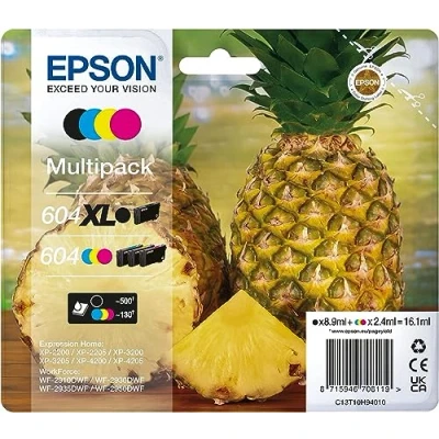 Image of Epson 604XL Pineapple, Genuine Multipack, XL Black Standard Colours Ink Cartridges
