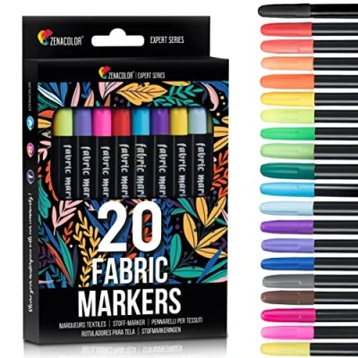 Image of Zenacolor 20 Fabric Markers Pens Set Non Toxic Paint Fine Point Textile Marker Pen