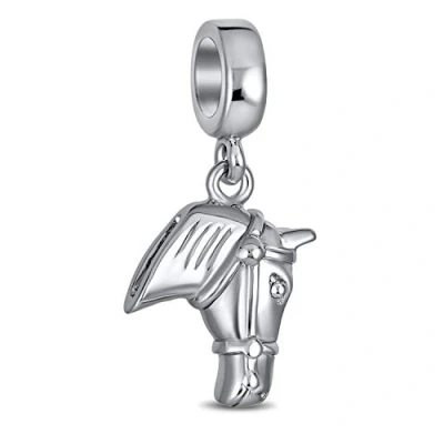 Image of Equestrian Western Cowgirl Horse Dangle Charm Bead For Women Teen Oxidized .925 Sterling Silver Fits European Bracelet