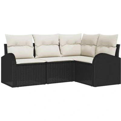 Image of vidaXL 4 Piece Garden Sofa Set with Cushions Black Poly Rattan