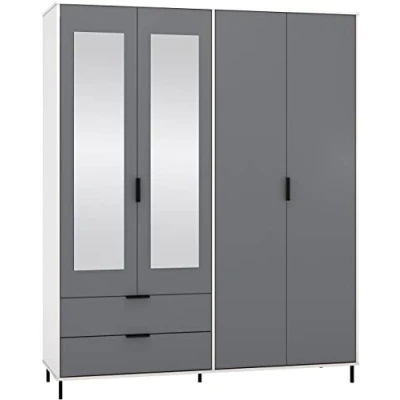 Image of Seconique Madrid 4 Door 2 Drawer Wardrobe in Grey/White Gloss