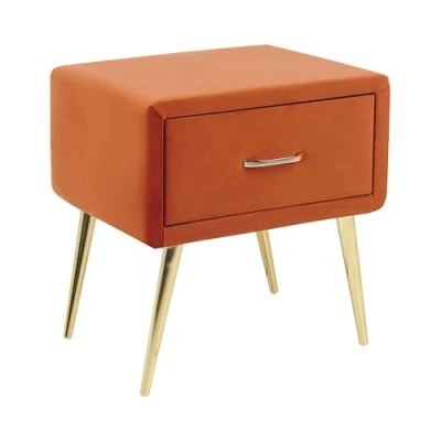 Image of Minimalist Upholstered Bedside Table Nightstand Velvet 1 Drawer Orange Flayat