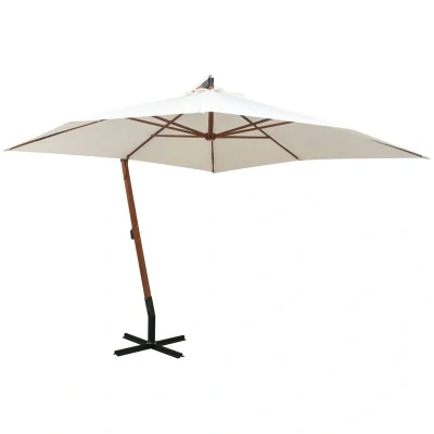 Image of vidaXL Elegant Hanging Parasol with Wooden Pole and Crank Mechanism, UV Resistant Waterproof Cover, Ideal for Patio, Terrace or Garden in White