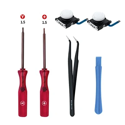 Image of Switch Analog 3D Joystick Replacement &amp; Repair Tool Kit for Switch/Switch OLED/Joy Con/Switch Lite Controller, Mcbazel 2PCS Joysticks Tri Wing Cross Screwdriver Tools White