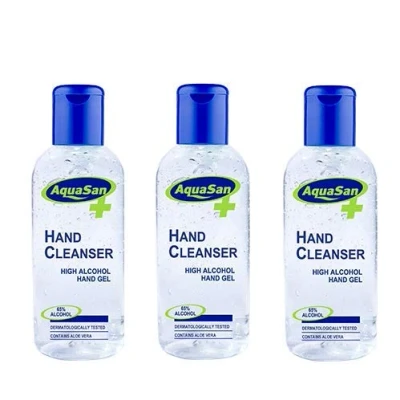 Image of Malibu Aquasan Anti Bacterial Hand Cleanser Sanitiser 100ml Alcohol Gel 3 Pack