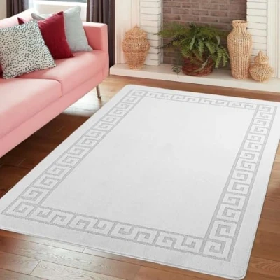 Image of THL Non Slip Rug Gel Backed Runner Carpet Plain Solid Colour Normal Pile Floor Mat Door (Silver, 80 x 150 cm)