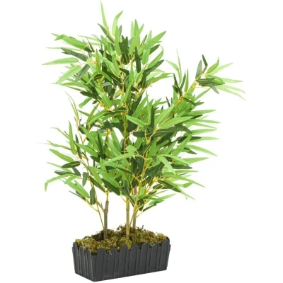 Image of vidaXL Artificial Bamboo Tree with 500 Green Textile Fibre Leaves and Real Trunks Low Maintenance Faux Plant for Indoor Outdoor Decor Anchored in Plastic Pot, 80cm Tall
