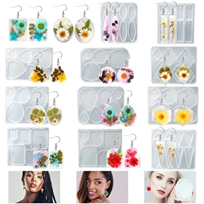 Image of DIYBravo 11 PCS Earring Moulds UV Resin Epoxy Silicone Jewelry for DIY Necklace Pendant Craft