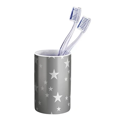 Image of WENKO 22430100 toothbrush tumbler Stella Grey holder for and toothpaste, Ceramic, 6.5 x 11 cm,