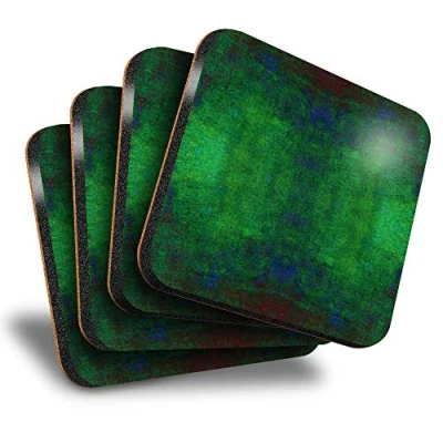 Image of Destination Vinyl ltd Great Coasters (Set of 4) Square Emerald Green Tie Dye Rustic Drink Glossy Coasters/Tabletop Protection for Any Table Type #16506