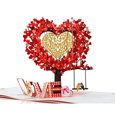Image of Love birds in tree Pop Up 3D Card. Romantic surprise greeting card for Her, Girlfriend, Wife,Him, Boyfriend,Husband. Perfect Valentine’s Day, Birthday’s, Thank you 15cmx15cm