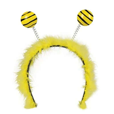 Image of Boland Bee Furry Headband and Bopper Antenna Yellow Black Headwear Insect Dress Up Novelty Accessory One Size