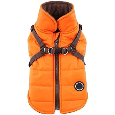 Image of Puppia Dog Coats for Small and Medium Dogs Waterproof Coat with Harness Lined fleece pleasant warmth, Orange, XXL