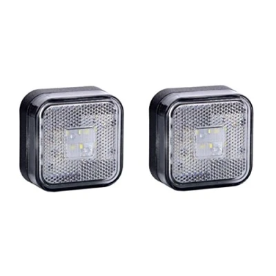 Image of VNVIS 2 x White Square LED Outline Front Marker E marked Lights with Integrated Reflector Truck Trailer Motorhome Chassis Lorry Camper Caravan