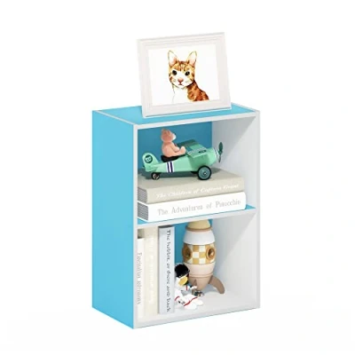 Image of Furinno Luder 2 Tier Open Shelf Bookcase, Light Blue/White