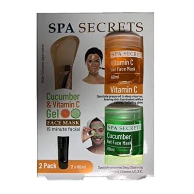 Image of Spa Secrets Gel Face Mask Set Cucumber &amp; Vitamin C 2 Pack Brush Gift