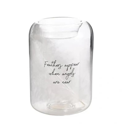 Image of Widdop Thoughts of You Glass Tea Light Holder With Feather Inside Feathers Memorial Commemorative Present Memory Sentimental Message