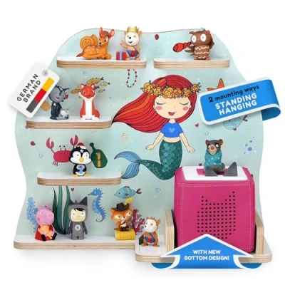 Image of stadtecken wooden shelf For music box I Suitable the Toniebox and Tonies Perfect Tonie storage in children&#039;s room standing up or hanging (Mermaid, with narrow bottom)