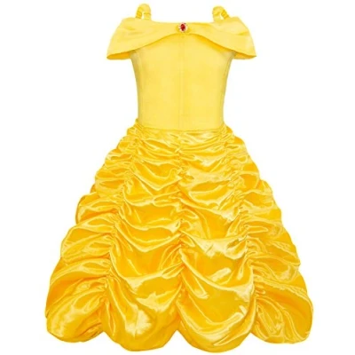 Image of AmzBarley Girls Princess Belle Costume Dress Yellow Childs Sleeveless Fancy Party Dresses Birthday Fairy Tale Role Play Cosplay Outfit 5 6 Years