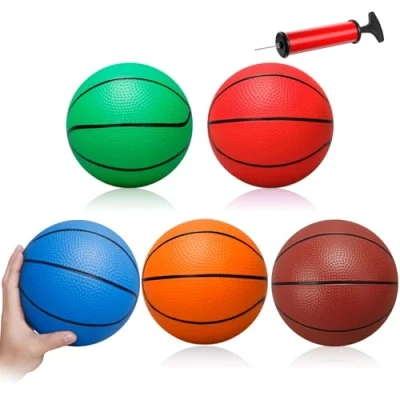 Image of 5 Pcs Mini Basketball Set, 16cm Colorful Kids Ball Toys, Soft Rubber Small Bouncy Inflatable for Over Door Hoop, Swimming Pool, Indoor and Outdoor (with Air Pump Needles)
