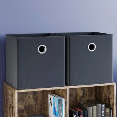 Image of Vida Designs Durham Foldable Storage Cube Baskets Fabric Box With Metal Easy Access Handle Home Organiser (Black, 2 Pack)